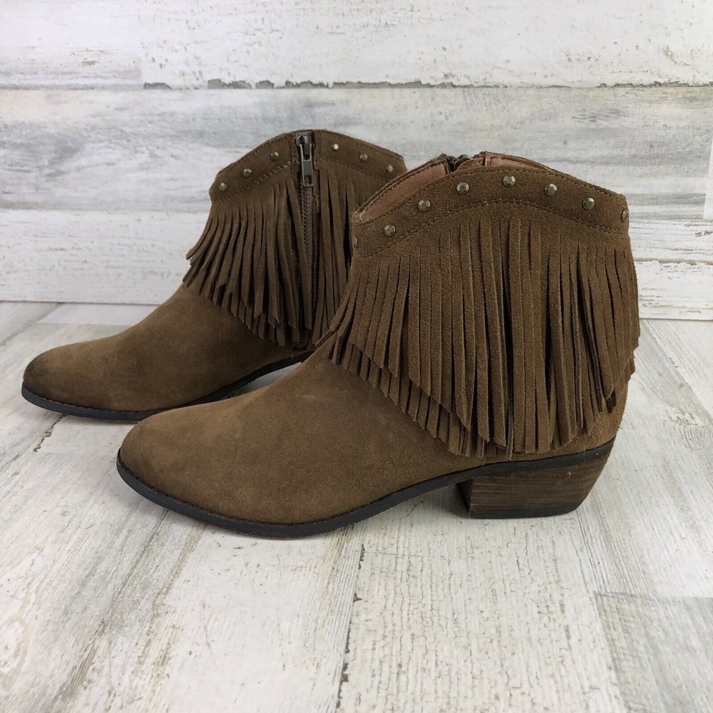 Minnetonka Bandera Brown Suede Ankle Boots Studded Fringe Zip 83013 Women’s Sz 8 - Picture 5 of 10